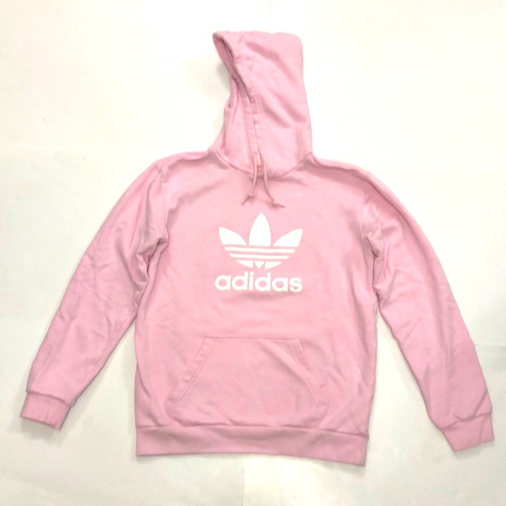 Adidas S Hoodie Sweatshirt Baby Pink White Logo Kanga Pocket Excellent Condition